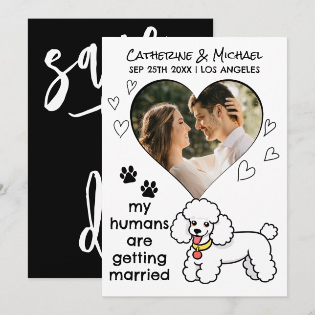 Menschen werden verheiratet Poodle Hund über Hand  Save The Date (Vorne/Hinten)