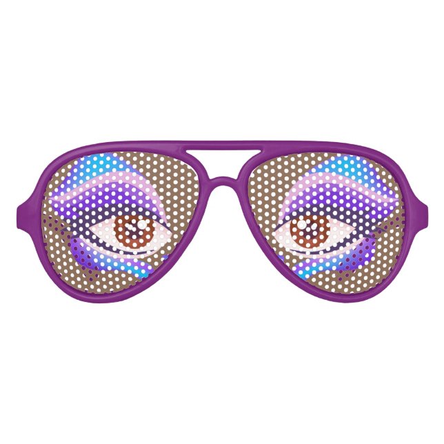 Menschenaugen mit Lila blauen Augustier Partybrille (Vorderseite)