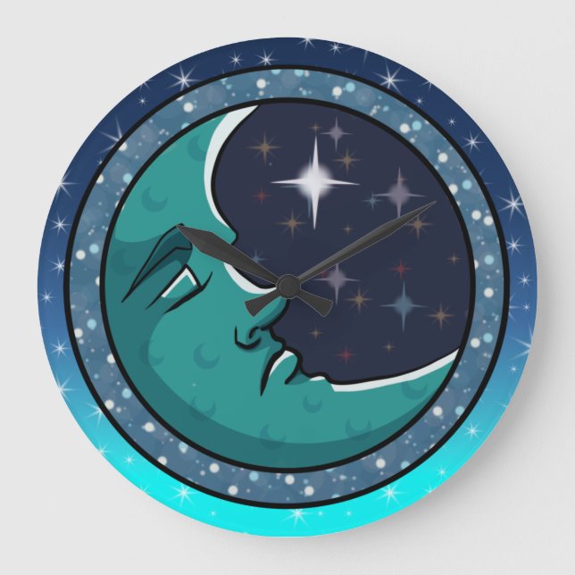 Menschengesicht auf dem Mond Große Wanduhr (Vorderseite)