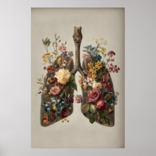 Menschliche Lungen mit Blumenmuster, Anatomie Boho Poster