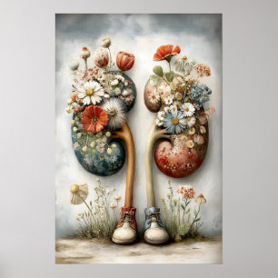 Menschliche Niere mit Blumenmuster, Anatomie Boho Poster