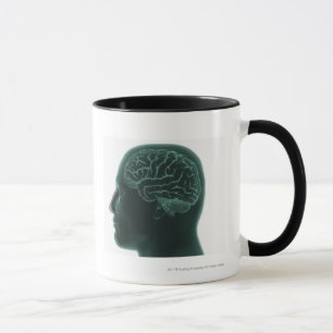 Menschlicher Kopf im Profil, welches das Gehirn Tasse