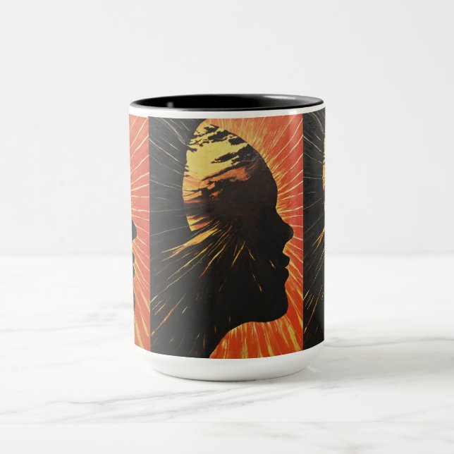 Menschliches Gesicht und Sonnenaufgang | Metaphysi Tasse (Zentrum)
