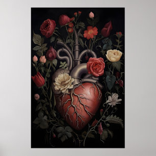 Menschliches Herz mit Blumenprint, Valentinsherz Poster