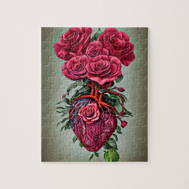 Menschliches Herz mit Rote Rose Blume surreale Kun (Vertikal)