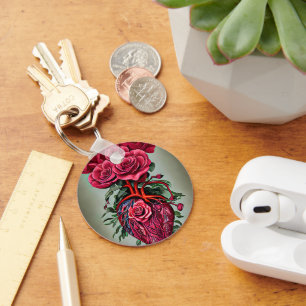 Menschliches Herz mit Rote Rose Blume surreale Kun Schlüsselanhänger