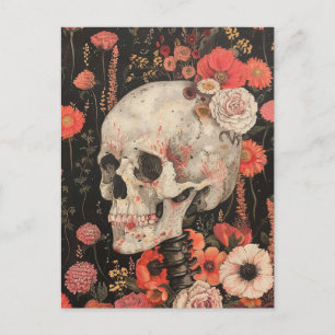 Menschliches Skelett in den Blume Postkarte