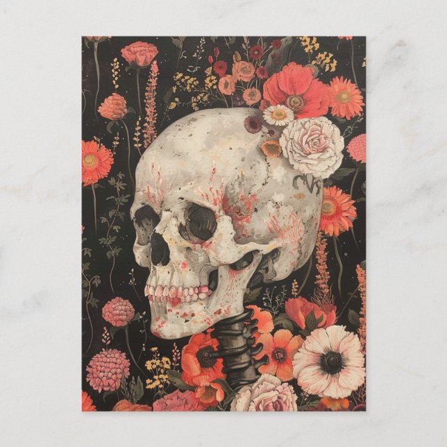 Menschliches Skelett in den Blume Postkarte (Vorderseite)