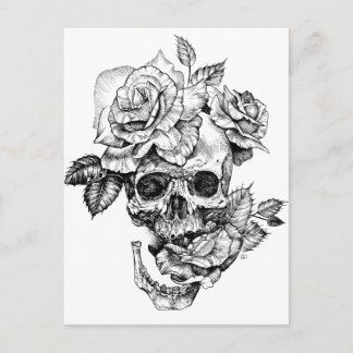 Menschliches Zeichnen des Schädels und schwarzes Postkarte