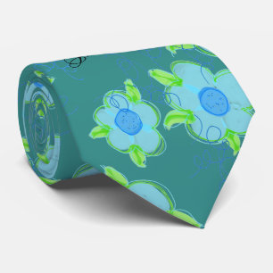 Menswear Flower Krawatte in Blue On Flower Aquamar