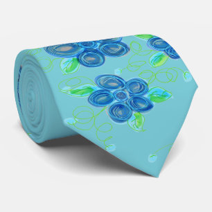 Menswear Monogrammed Blue Cravate à fleurs