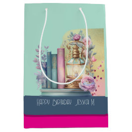 Menta magenta Stahlblauer Buchliebhaber Pastell Mittlere Geschenktüte