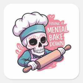 "Mental Bake Down" Skull Baker Stickers - Funny Ba