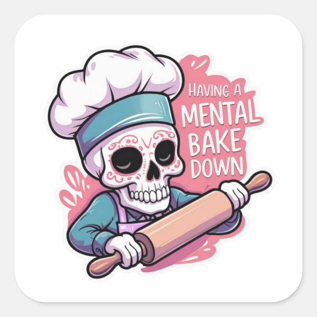 "Mental Bake Down" Skull Baker Stickers - Funny Ba (Vorderseite)
