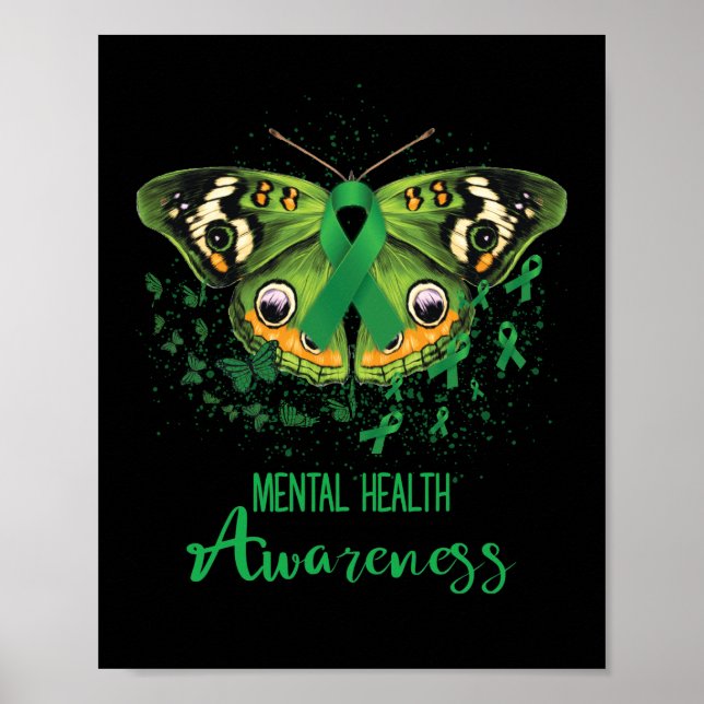 Mental Health Awareness Butterfly Green Ribbon Poster (Vorne)