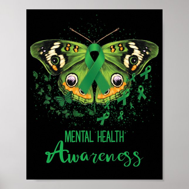 Mental Health Awareness Butterfly Green Ribbon Poster (Vorne)