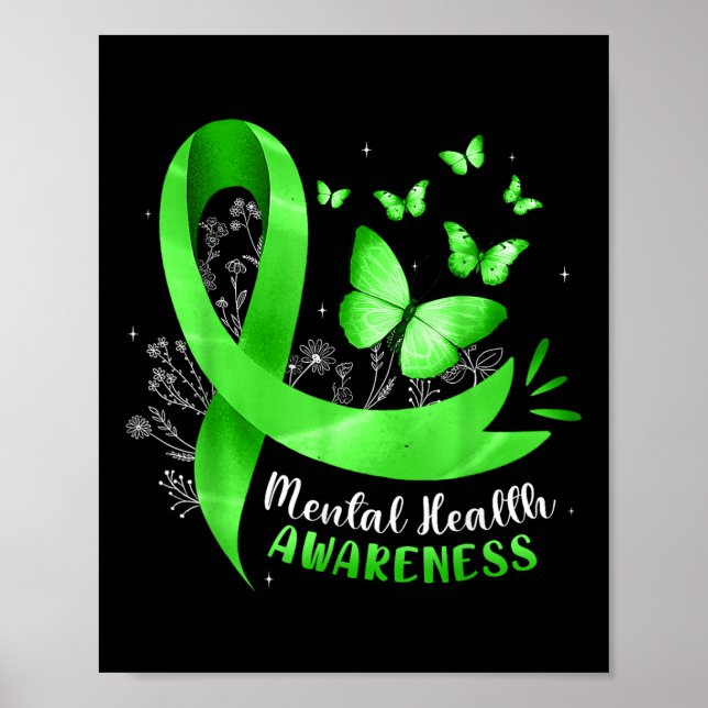 Mental Health Awareness Butterfly Green Ribbon Wom Poster (Vorne)