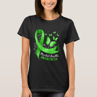 Mental Health Awareness Butterfly Green Ribbon Wom T-Shirt