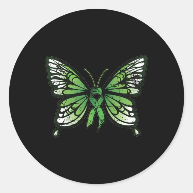 Mental Health Awareness Green Ribbon Butterfly Lon Runder Aufkleber (Vorderseite)