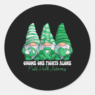 Mental Health Awareness Month Green Ribbon Gnomes Runder Aufkleber