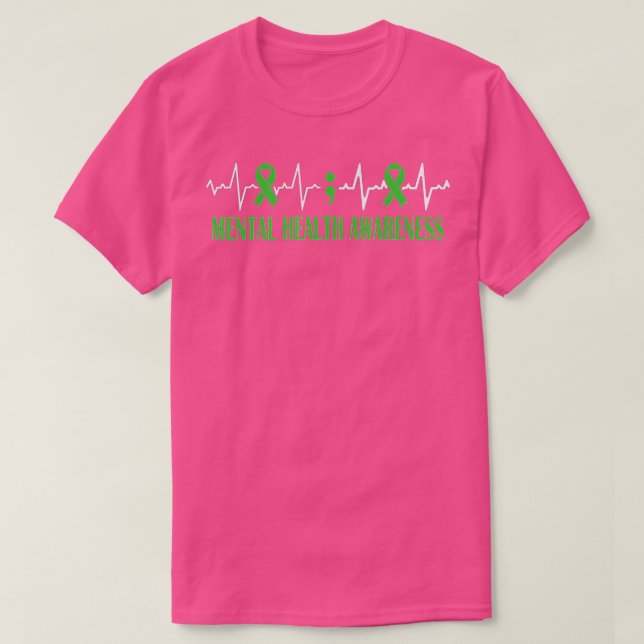 Mental Health Awareness Month Green Ribbon Puls H T-Shirt (Design vorne)