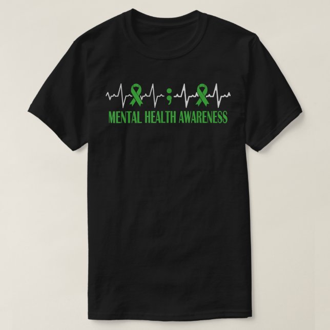 Mental Health Awareness Month Green Ribbon Puls H T-Shirt (Design vorne)
