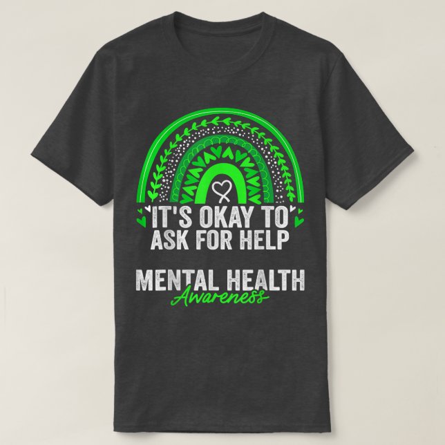 Mental Health Awareness Month Rainbow Green Ribbon T-Shirt (Design vorne)