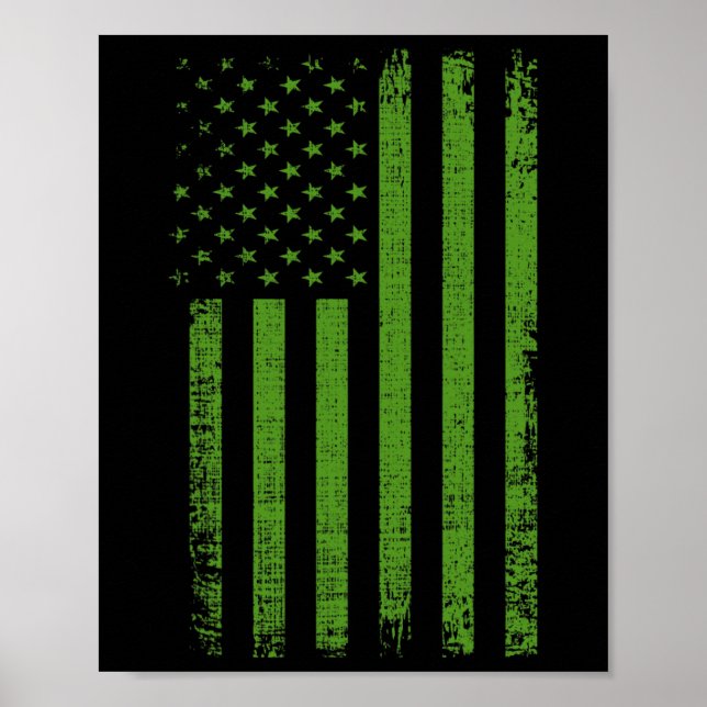 "Mental Health Awareness USA Flag Green" Poster (Vorne)