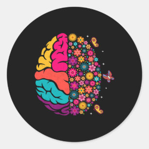 Mental Health Floral Brain Depression Awareness Co Runder Aufkleber