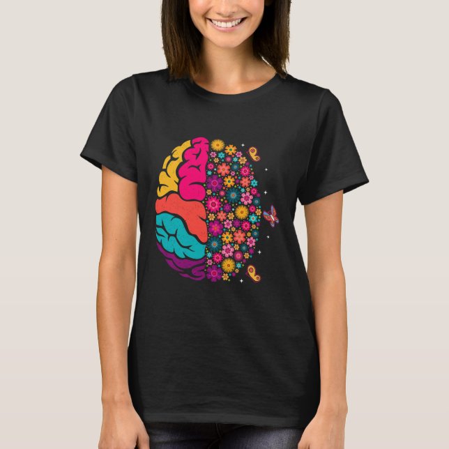 Mental Health Floral Brain Depression Awareness Co T-Shirt (Vorderseite)