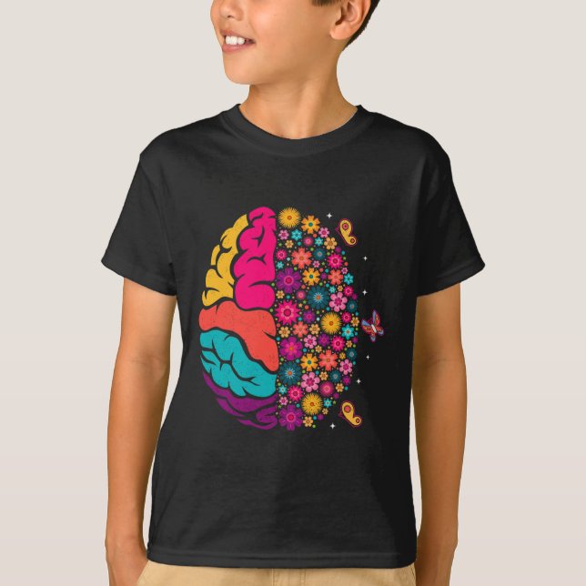 Mental Health Floral Brain Depression Awareness Co T-Shirt (Vorderseite)