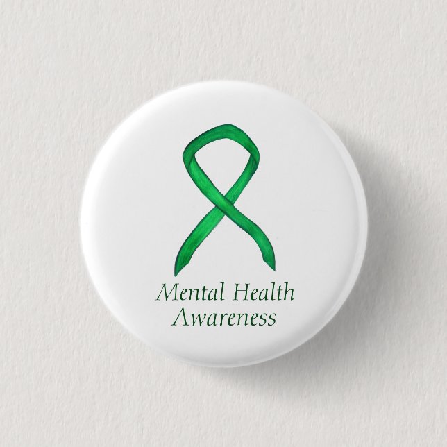 Mental Health Green Awareness Ribbon Custom Button (Vorderseite)