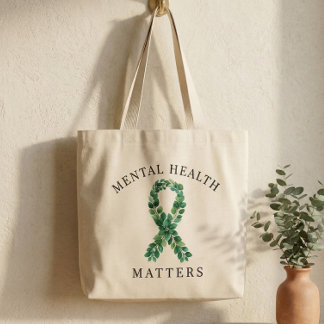 Mental Health Matters Botanical Green Ribbon Jumbo Stoffbeutel