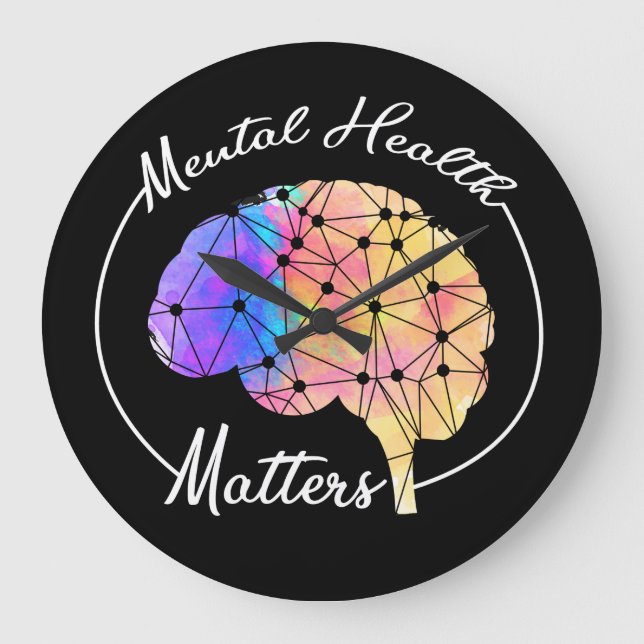 Mental Health Matters Funny Brain Multi-Color Große Wanduhr (Vorderseite)