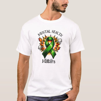 Mental Health Matters Pop Art Green Ribbon T-Shirt