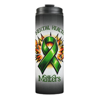 Mental Health Matters Pop Art Green Ribbon Thermosbecher