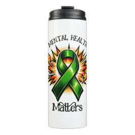 Mental Health Matters Pop Art Green Ribbon Thermosbecher