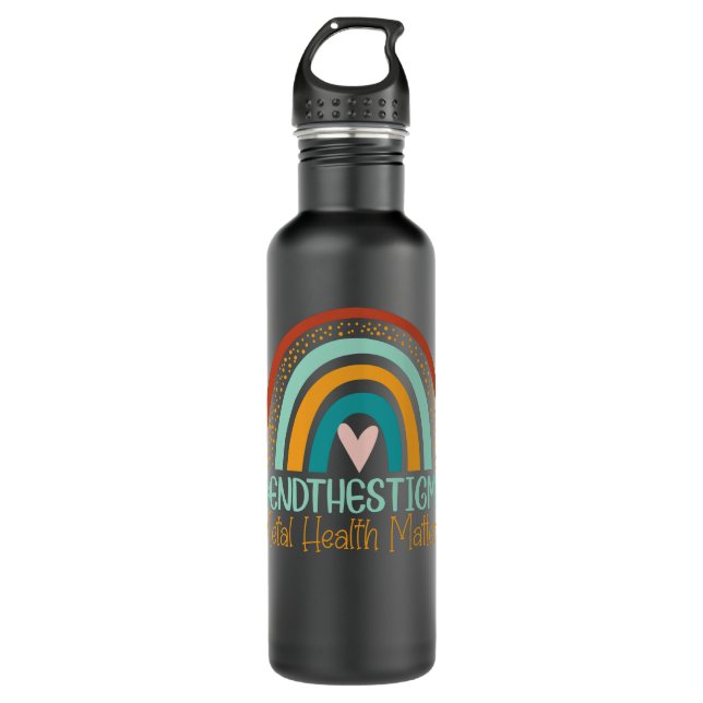 Mental-Health Matters Shirt End The Stigma Rainbow Edelstahlflasche (Vorderseite)