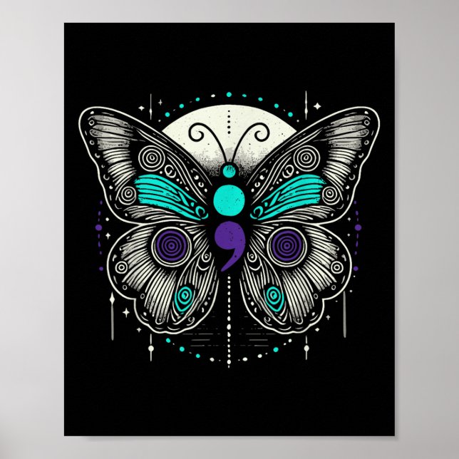 Mental Health Suicide Awareness Semicolon Butterfl Poster (Vorne)