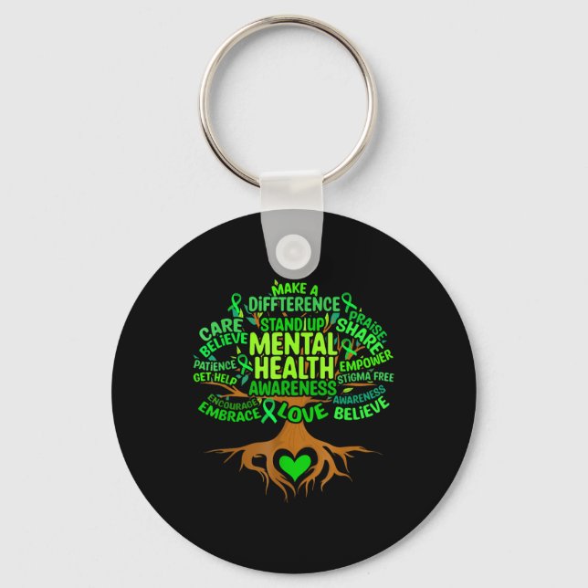 Mentale Health Awareness Tree Mens Womens Grreen R Schlüsselanhänger (Vorderseite)