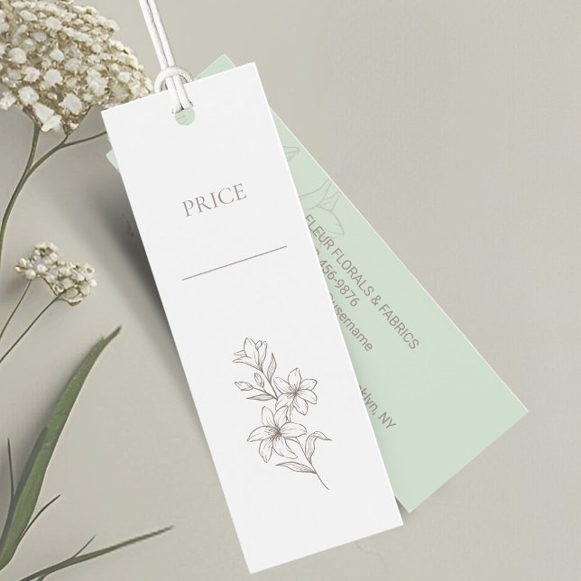 Menthe et blanc | Étiquettes Prix Floral Minimal C (Créateur téléchargé)