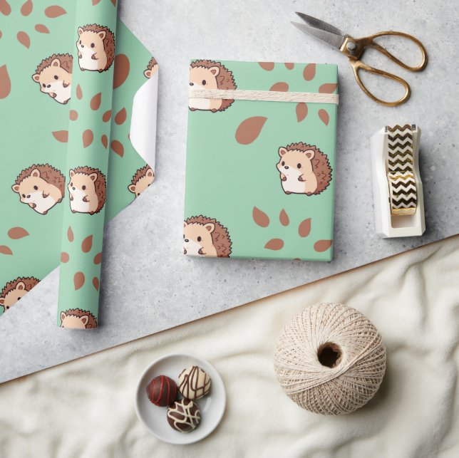 Menthol Green Seamless Igels Wrapping Paper Geschenkpapier (Kunsthandwerk)