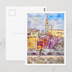 Menton France Famous Travel Place Watercolor Postkarte