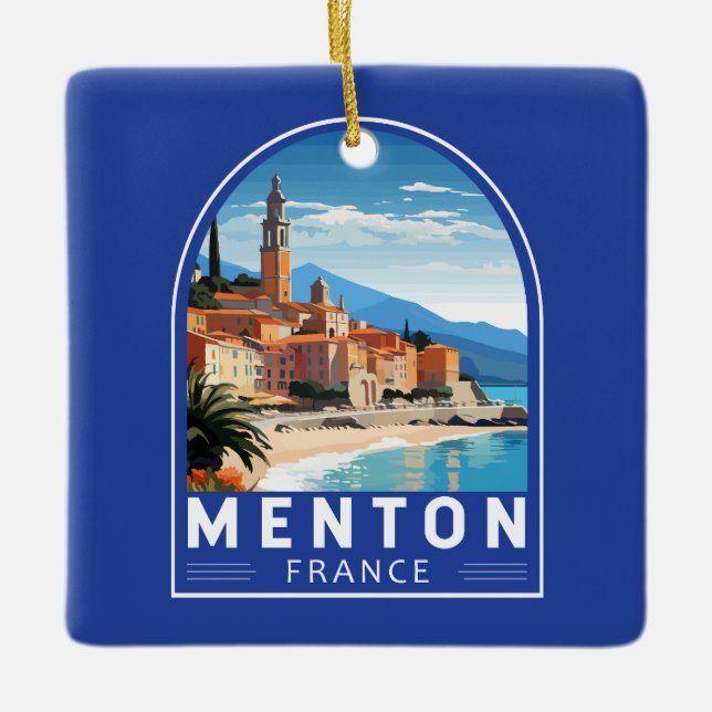 Menton France Travel Art Vintag Keramikornament (Vorderseite)