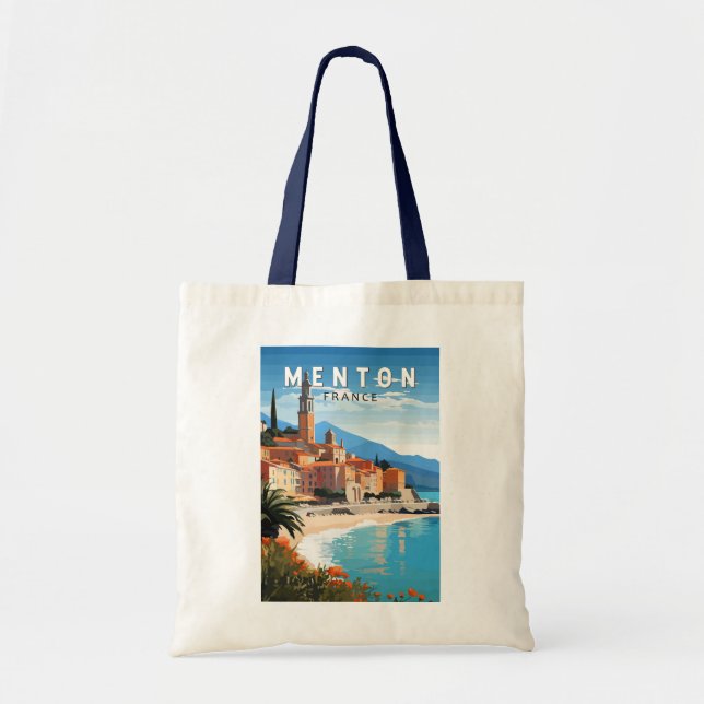 Menton France Travel Art Vintag Tragetasche (Vorne)