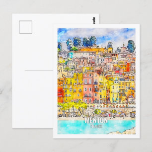 Menton Frankreich Berühmter Reiseort Aquarell Postkarte
