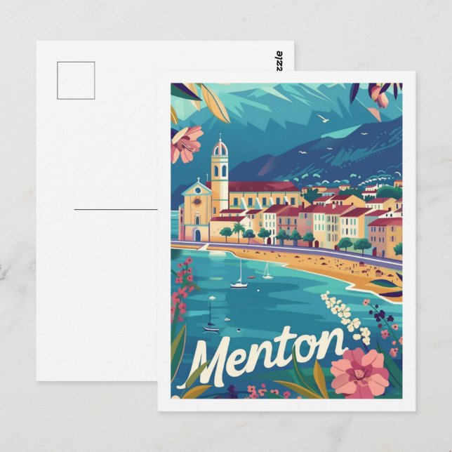 Menton Frankreich Berühmter Vintage Travel Place Postkarte (Vorne/Hinten)