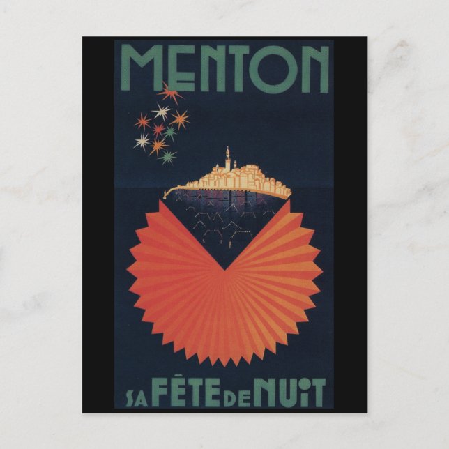 Menton Sa Fete de Nuit Französische Riviera Postka Postkarte (Vorderseite)