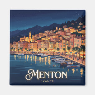 Menton-Wasserfront bei Nacht Frankreich Magnet