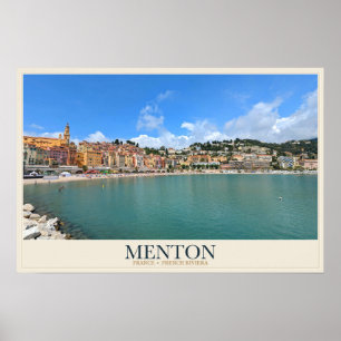 Menton-Wasserfront und Mittelmeer-Bucht Poster